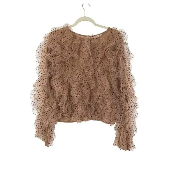Anthropologie Dolan Womens XL Left Coast Mesh Ruffle Top Nude Polka Dot Romantic - Picture 5 of 16